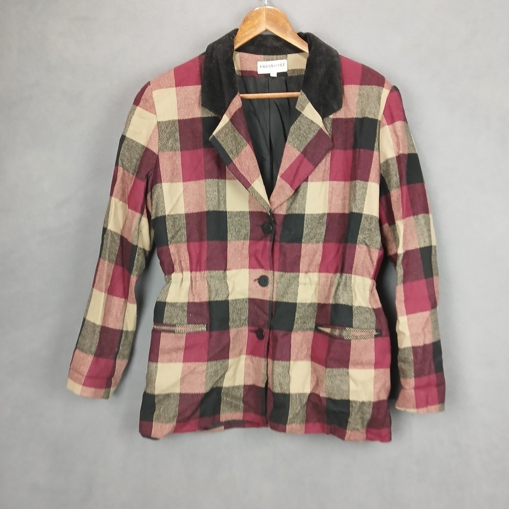 Jordan & Cole Blazer‎ Jacket Womens Large Multicolor Check Lined Cinched Waist